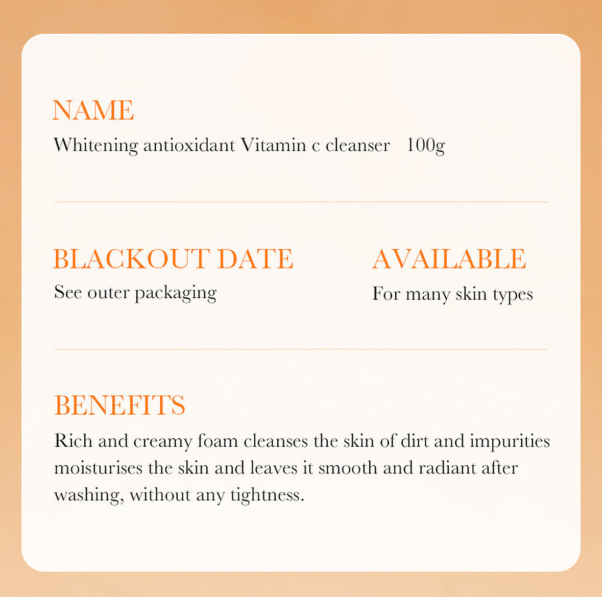 Vitamin C Facial Cleanser with Hyaluronic Acid - Antioxidant Deep Clean 100g