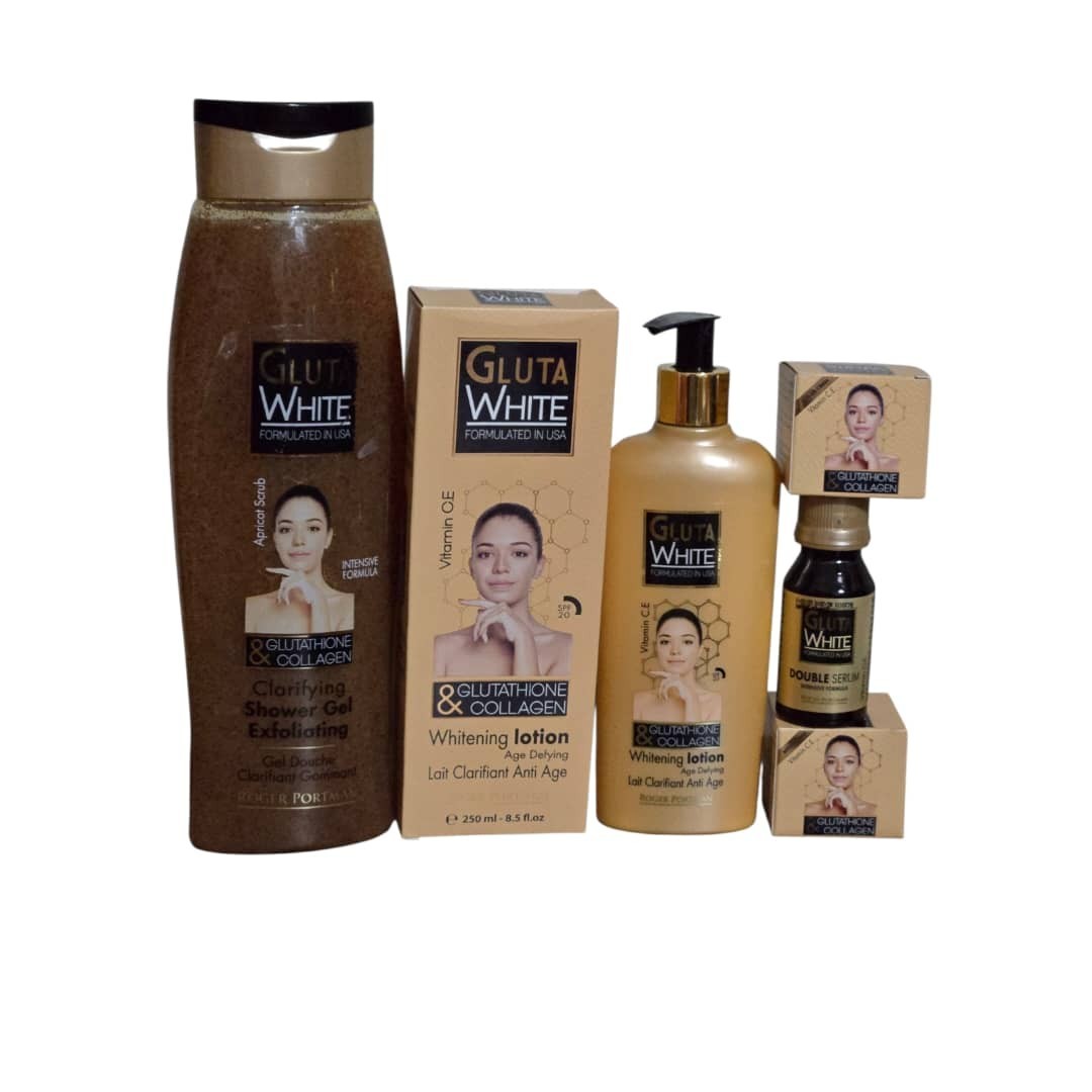 Gluta White Glutathione Collagen Body Lotion & Serum Set - 250ml Bath Gel & Cream