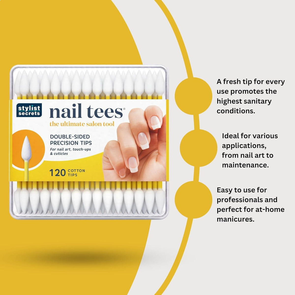 Cotton Tip Nail Tools 120 Count (3 Pack) – Double-Pointed Q-Tip Style for Precise Nail Care