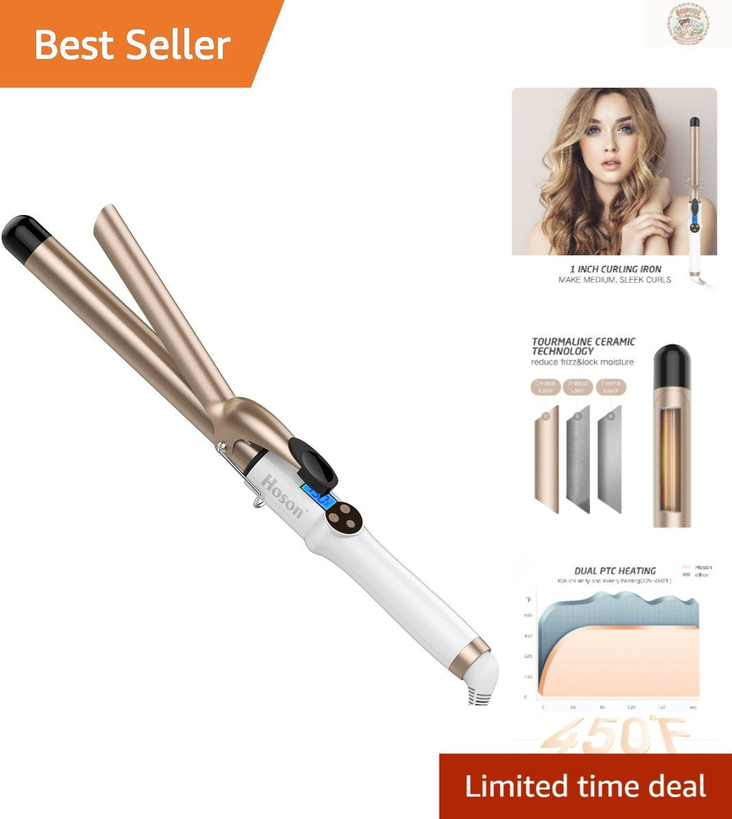 1 Inch Curling Iron with LCD Display & Auto Shut-Off - Hair Styling Tool