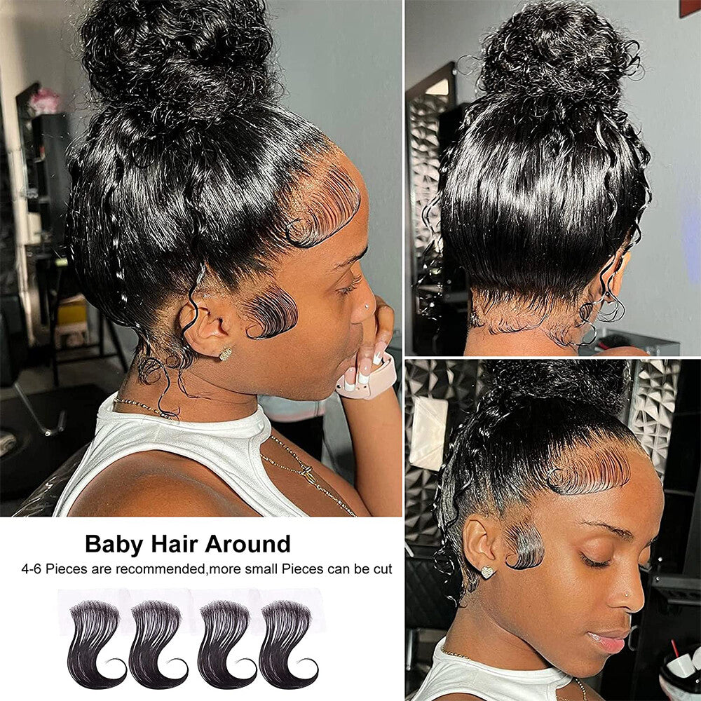 Reusable Human Hair Baby Hair Strips for Natural Hairline - Black, Easy to Apply