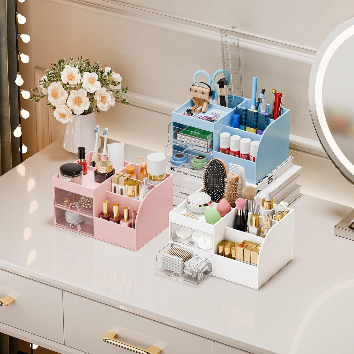 Makeup Organizer with 2 Drawers and Compartments for Vanity and Storage