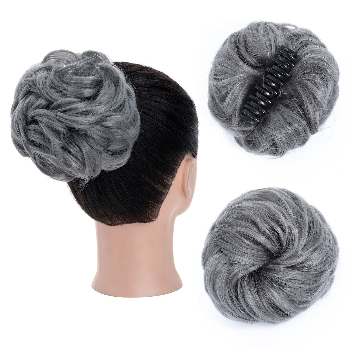 Thick Messy Curly Hair Bun Claw Clip Extensions - Multiple Colors & Lengths