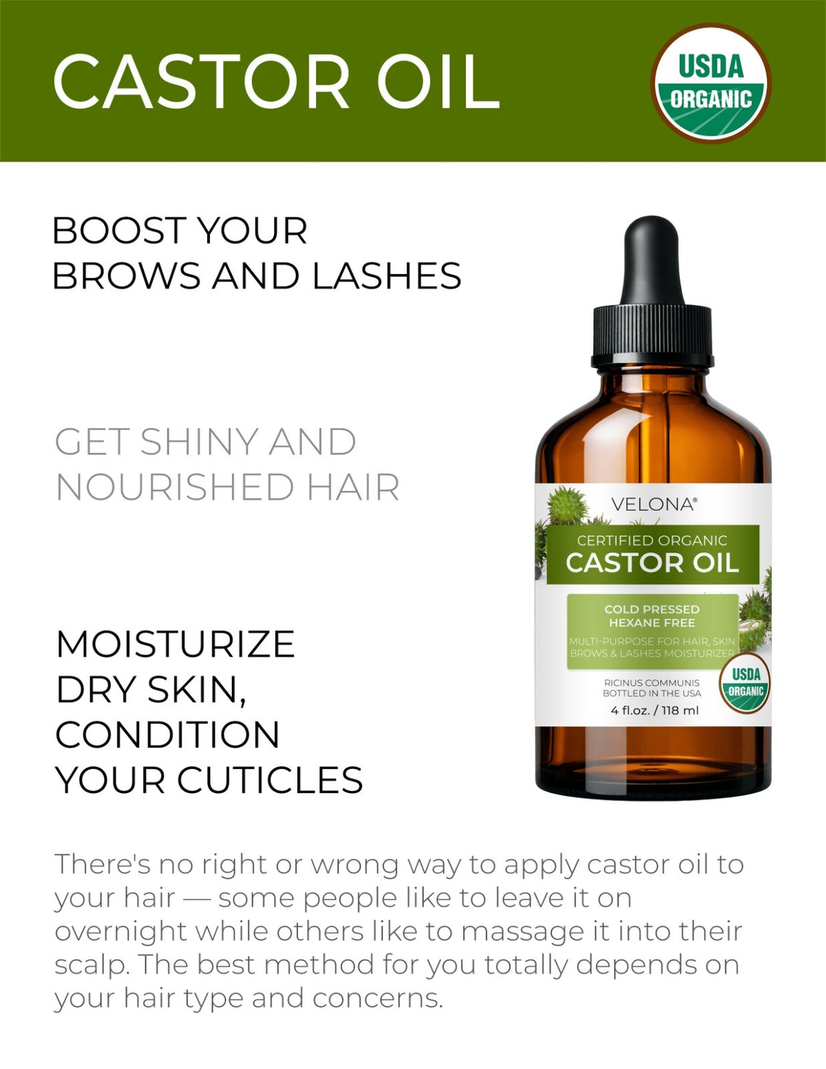 Organic Castor Oil for Hair & Skin - 2 Fl Oz to 1 Gallon, USDA Certified