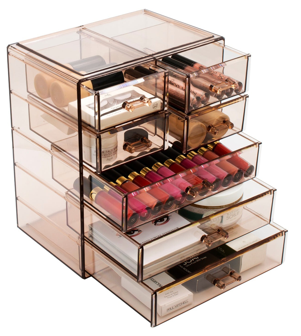 Sorbus Clear Makeup Organizer with 4 Drawers - Bronze Glow, 3L Storage