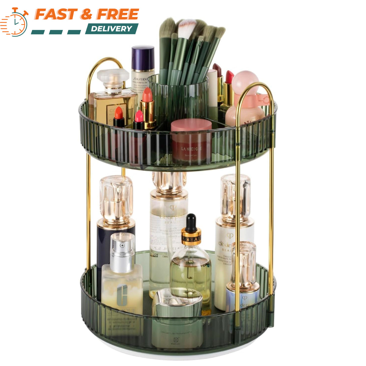 360° Rotating Makeup Organizer 2-Tier Bathroom Storage for Cosmetics