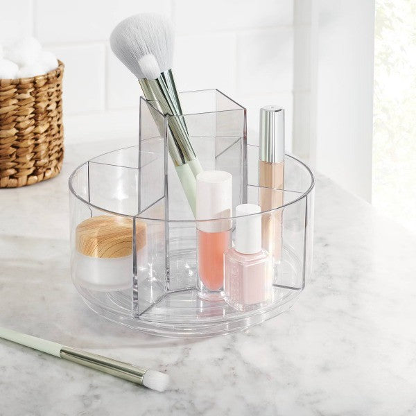 Clear Plastic Makeup Turntable Organizer with Compartments