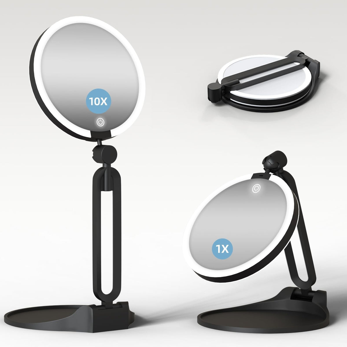 Rechargeable Lighted Travel Makeup Mirror 10X/1X Double Sided 6 Inch White