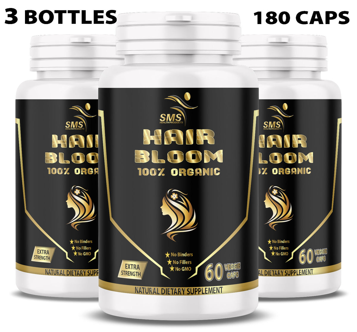 Herbal Hair Growth Supplement - 180 Veggie Capsules, 100% Natural