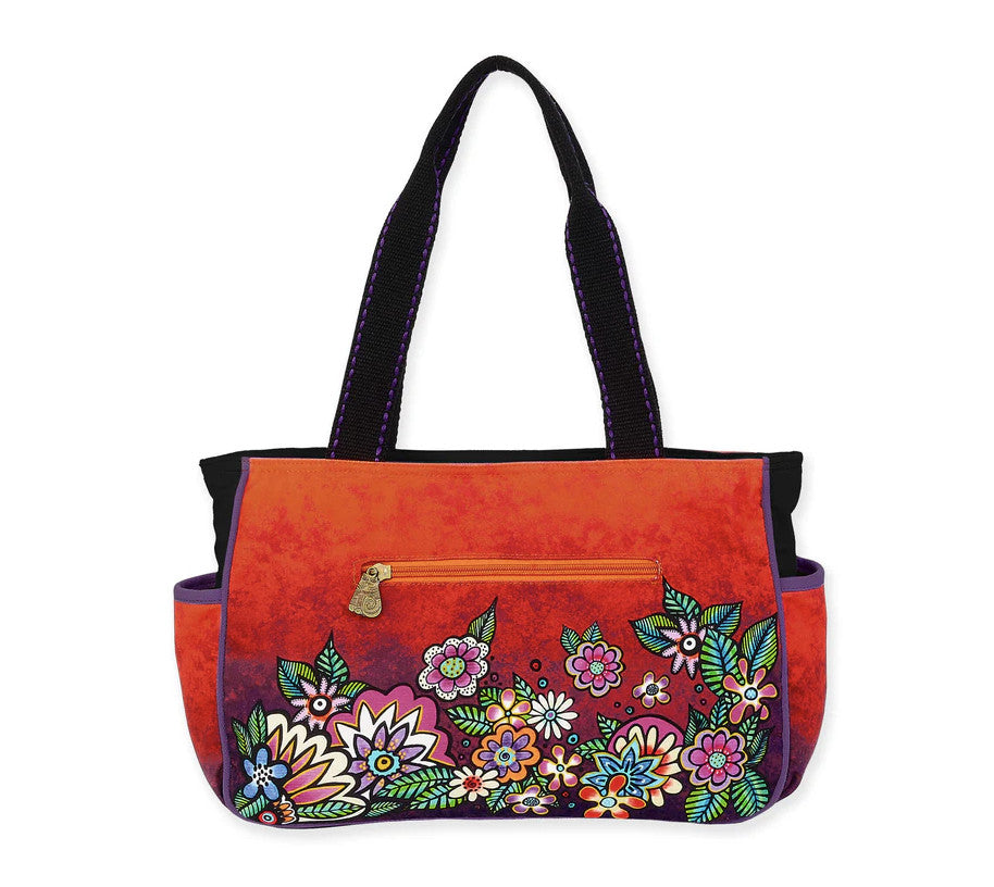 Large Colorful Canvas Tote Bag with Beaded Bird and Floral Design