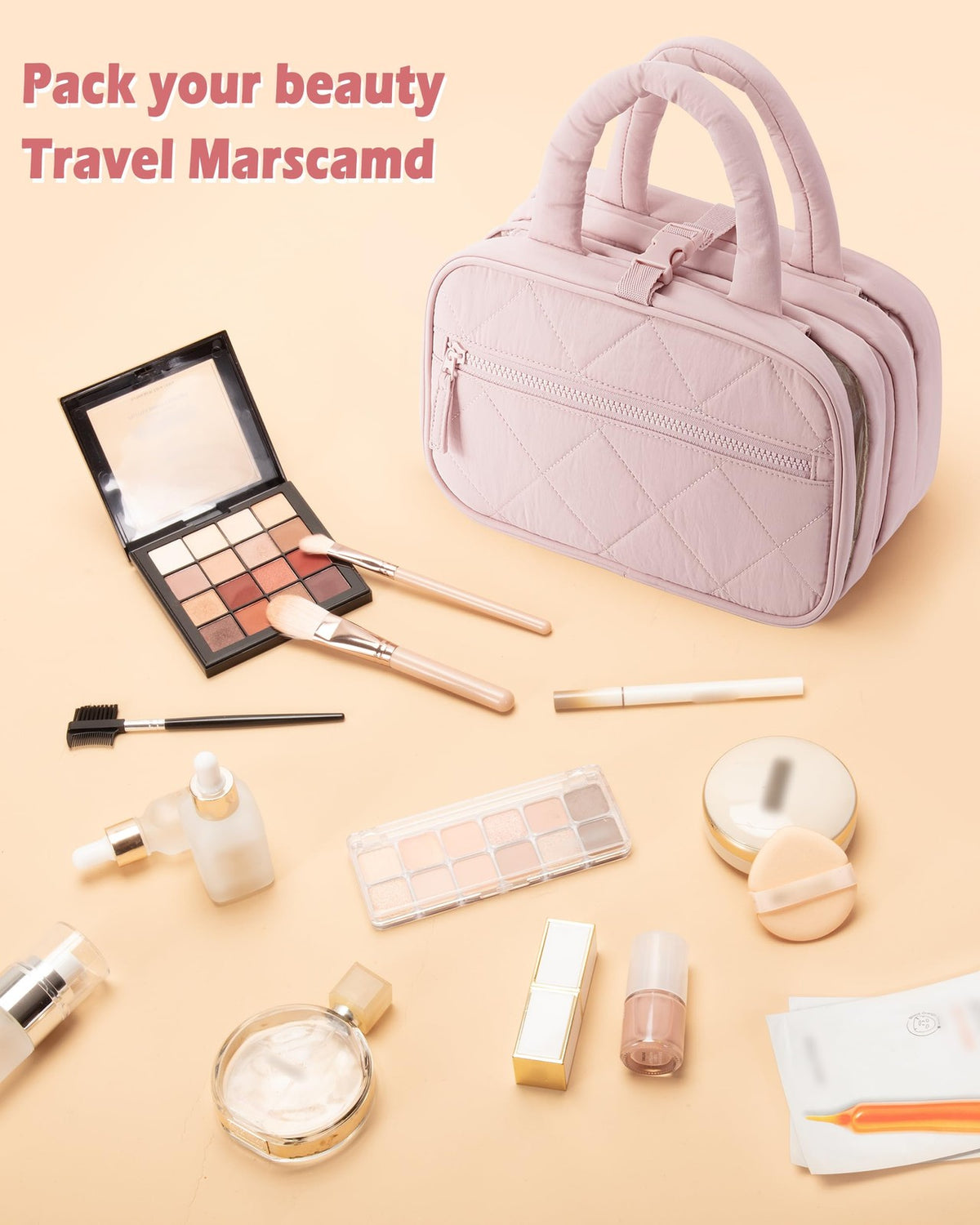 Travel Toiletry Bag for Women with Hanging Hook & Puffer Organizer