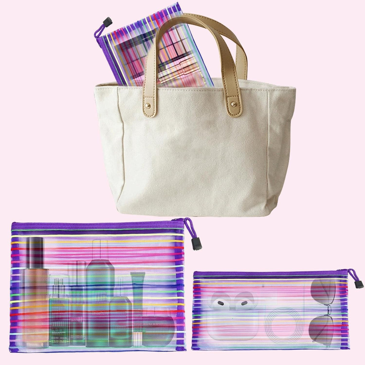 Mesh Makeup Bags with Zipper 6-Pack Nylon Travel Cosmetic Organizer