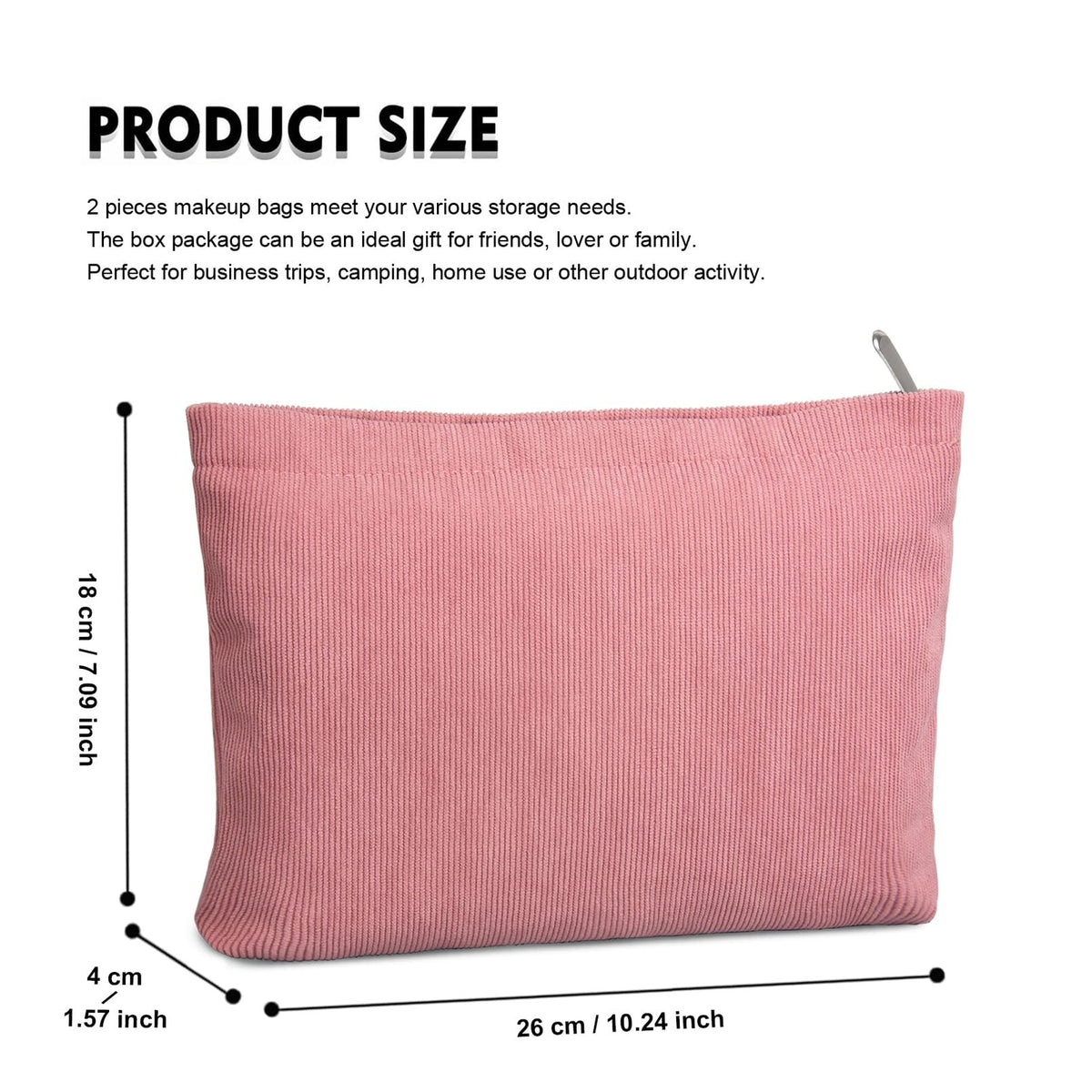 Small Corduroy Makeup Bag for Travel and Organization - Pink