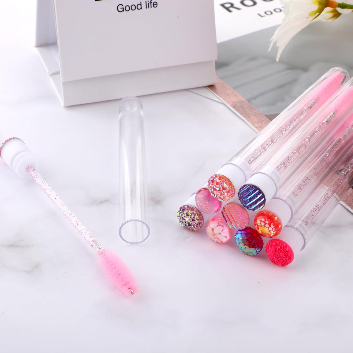 Disposable Mascara Wand Set with Diamante Design - 10 Reusable Tubes
