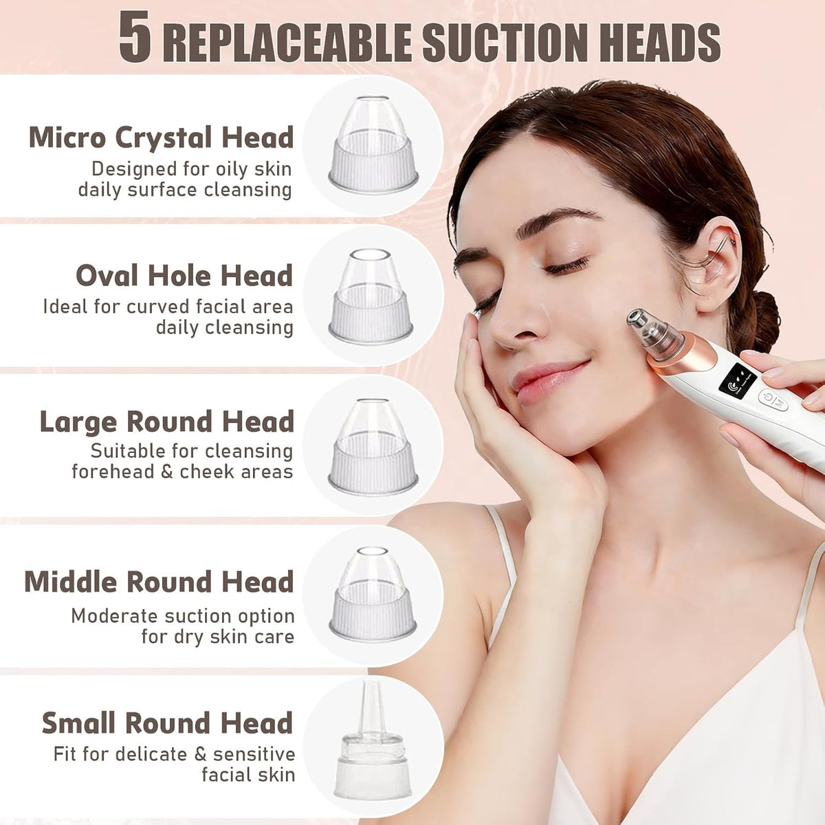 Gold Blackhead Remover Pore Vacuum Cleaner with 5 Suction Power Probes - Facial Skin Care Device