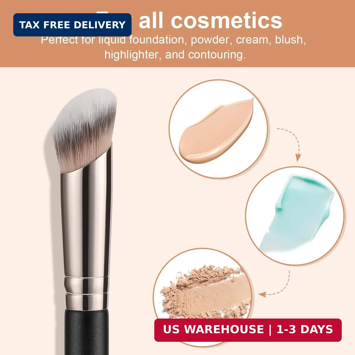 Makeup Brush Set with Angled Synthetic Kabuki Brushes for Foundation & Contour