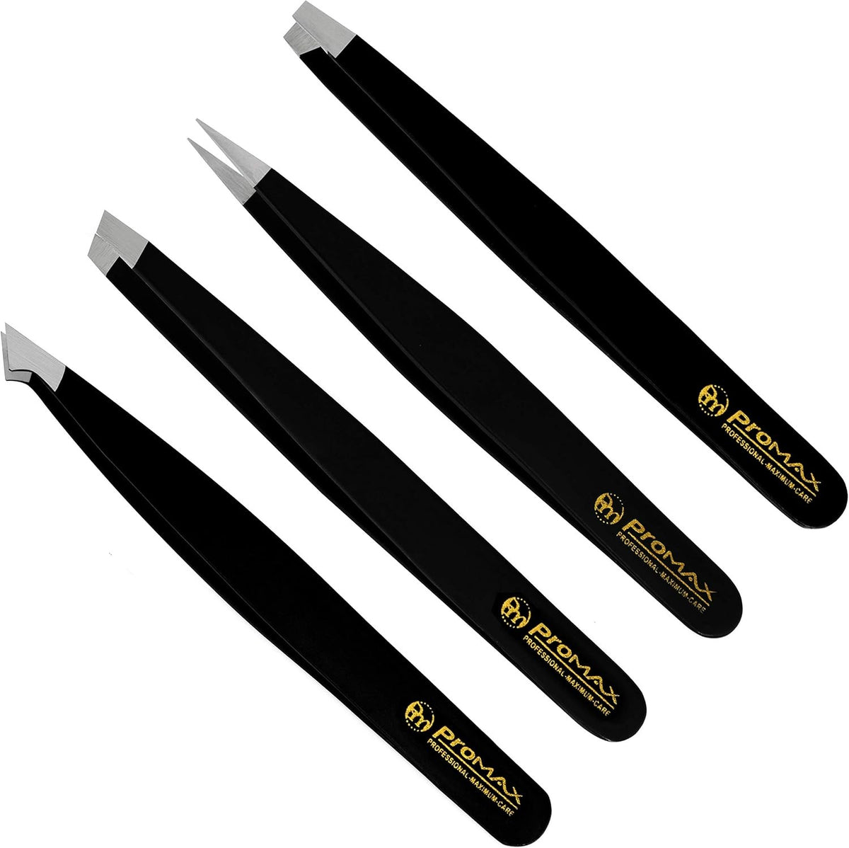 Professional Eyebrow Tweezers Set - Stainless Steel Precision Black