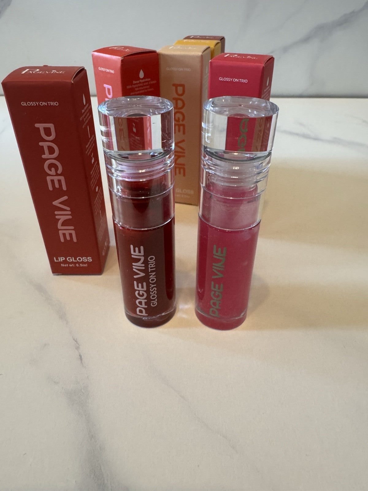 Lip Gloss Set of 6 Colors - Pink, Red, Nude, Mauve, Clear - 6.5mL Each