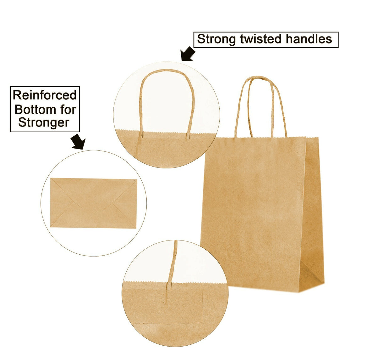Brown Kraft Paper Gift Bags with Handles - Bulk Pack of 50