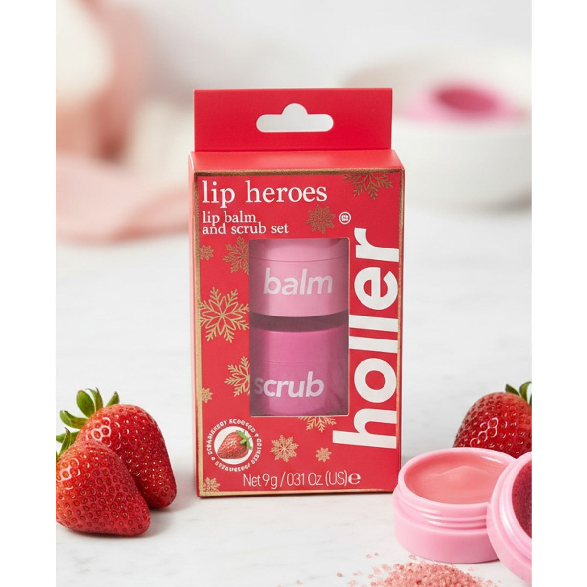 Lip Balm & Scrub Set with Strawberry Scent - Vegan, Hydrating, 2 Pieces