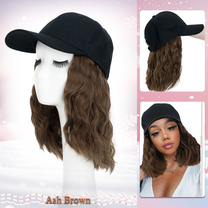 Unisex Wavy Long Hair Beret Cap with Synthetic Hair - Casual Hat Wig