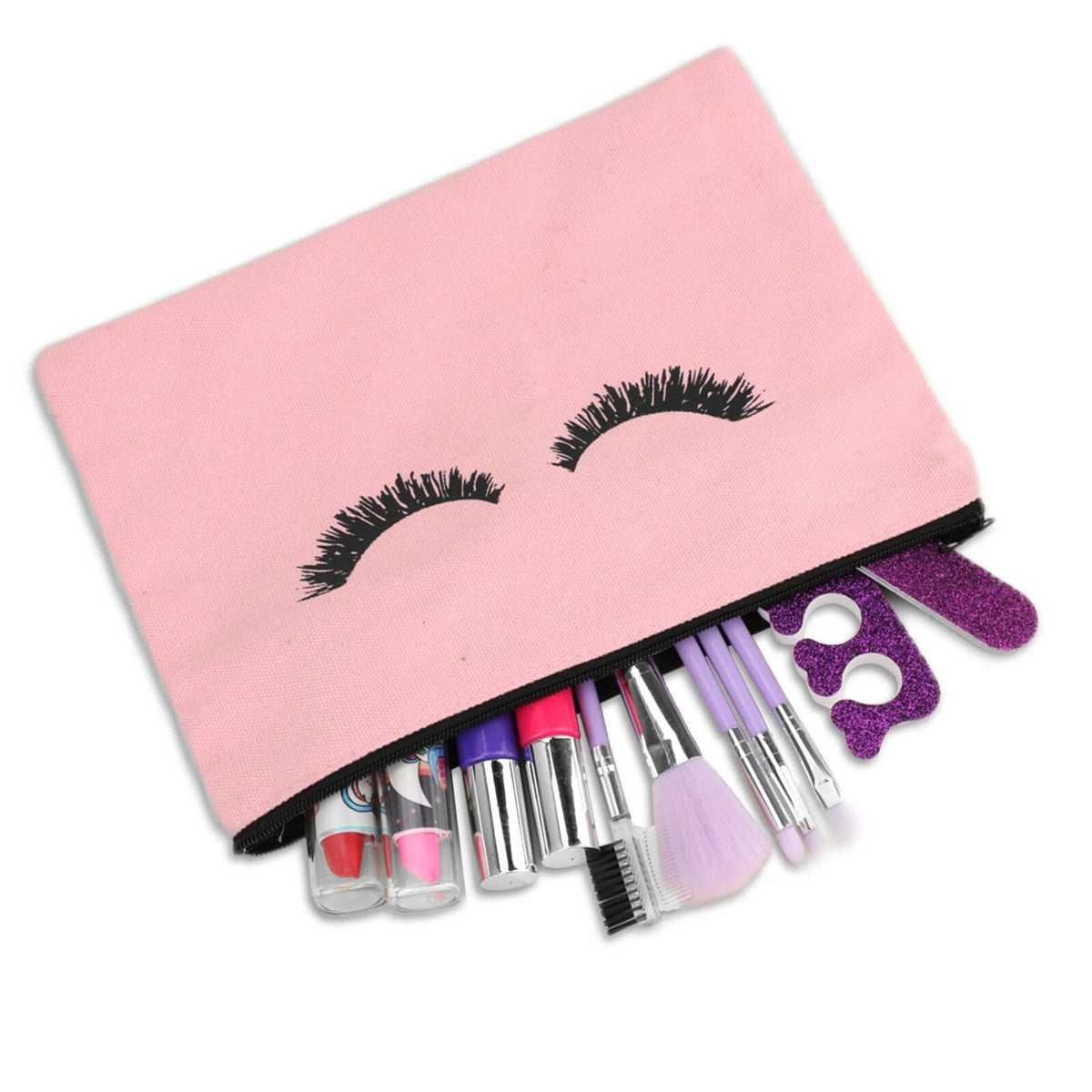 Canvas Makeup Pouch Set - 6 Pink Cosmetic Bags with Zipper Closure