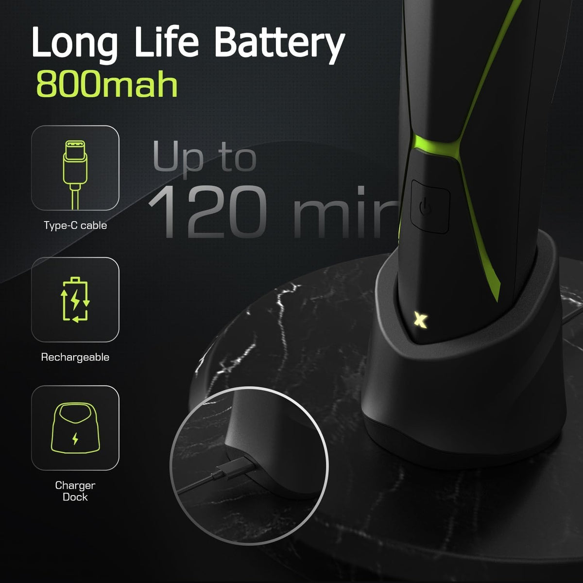 Cordless Body Hair Trimmer for Men Waterproof Grooming Device Green
