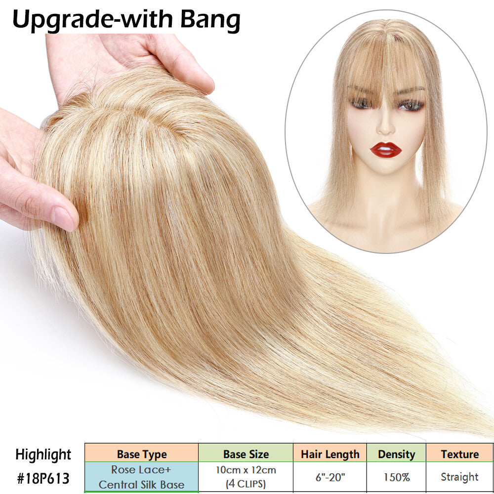 Clip-In Human Hair Topper with Silk Base for Women - Natural Look & Various Sizes
