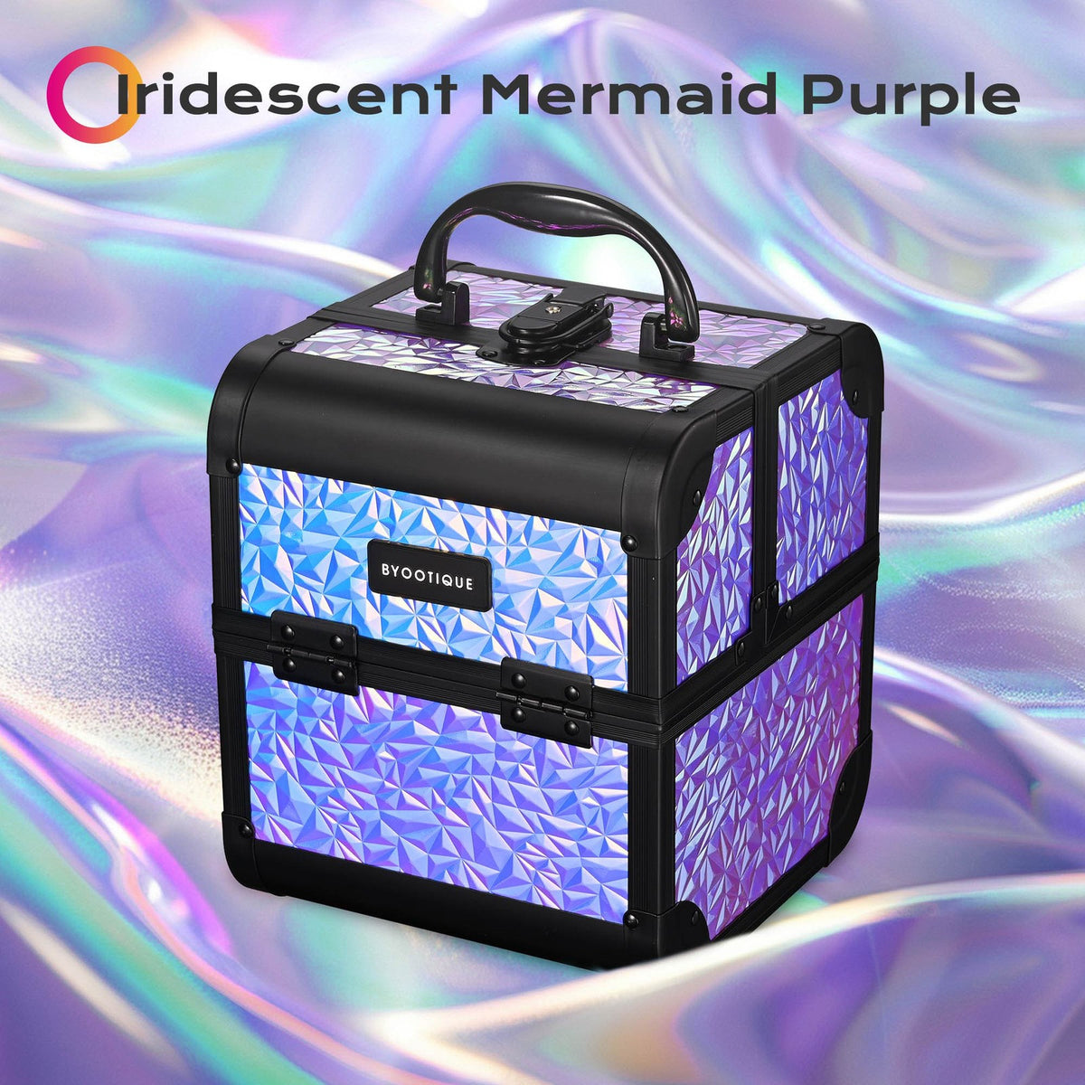Mermaid Purple Makeup Train Case with Mirror & Extendable Trays