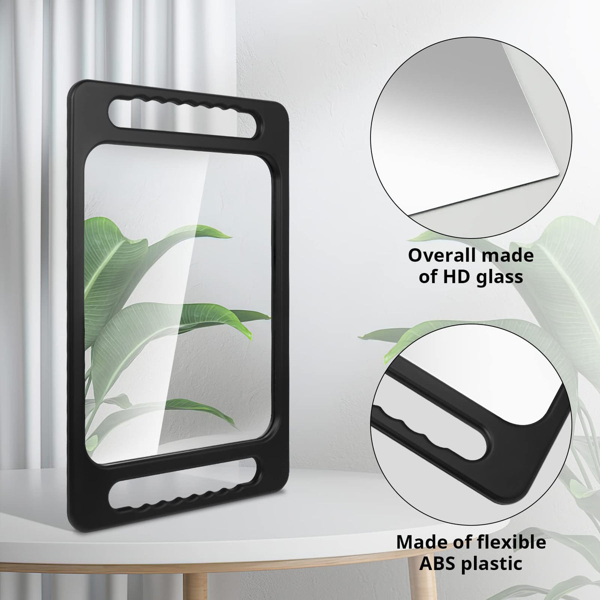 Drop-Proof Hand Mirror with Dual Handles, 16x10in Large Rectangular Mirror