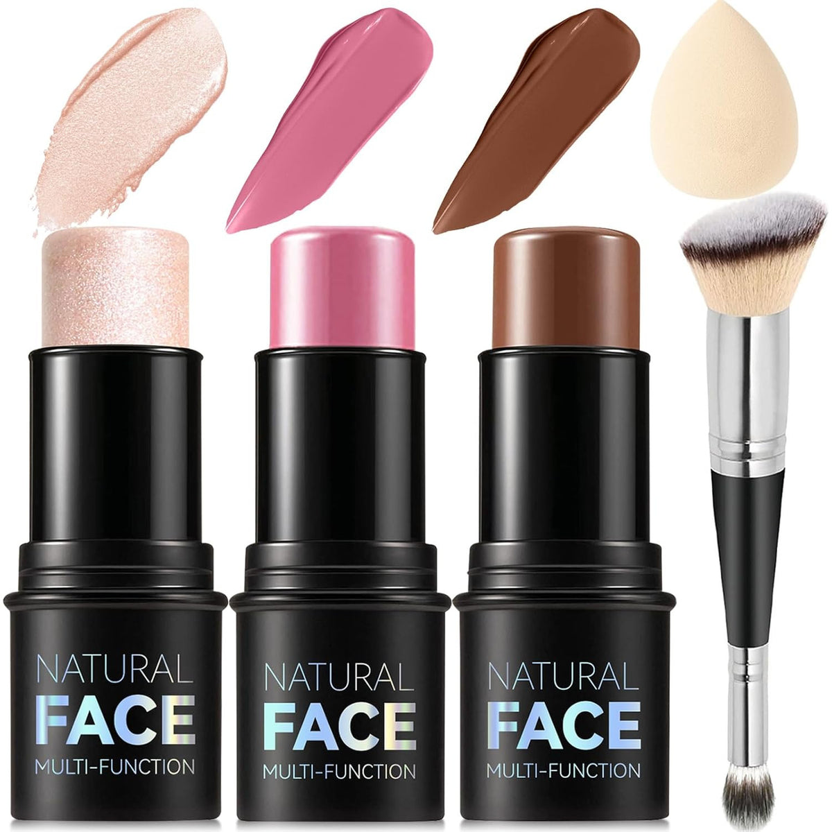 Cream Contour Stick Makeup Kit with Highlighter Blush and Bronzer - 3 Pieces