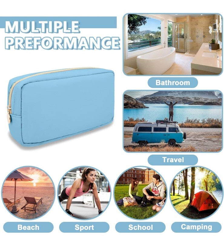 Waterproof Nylon Cosmetic Bag Makeup Pouch Toiletry Organizer - Blue
