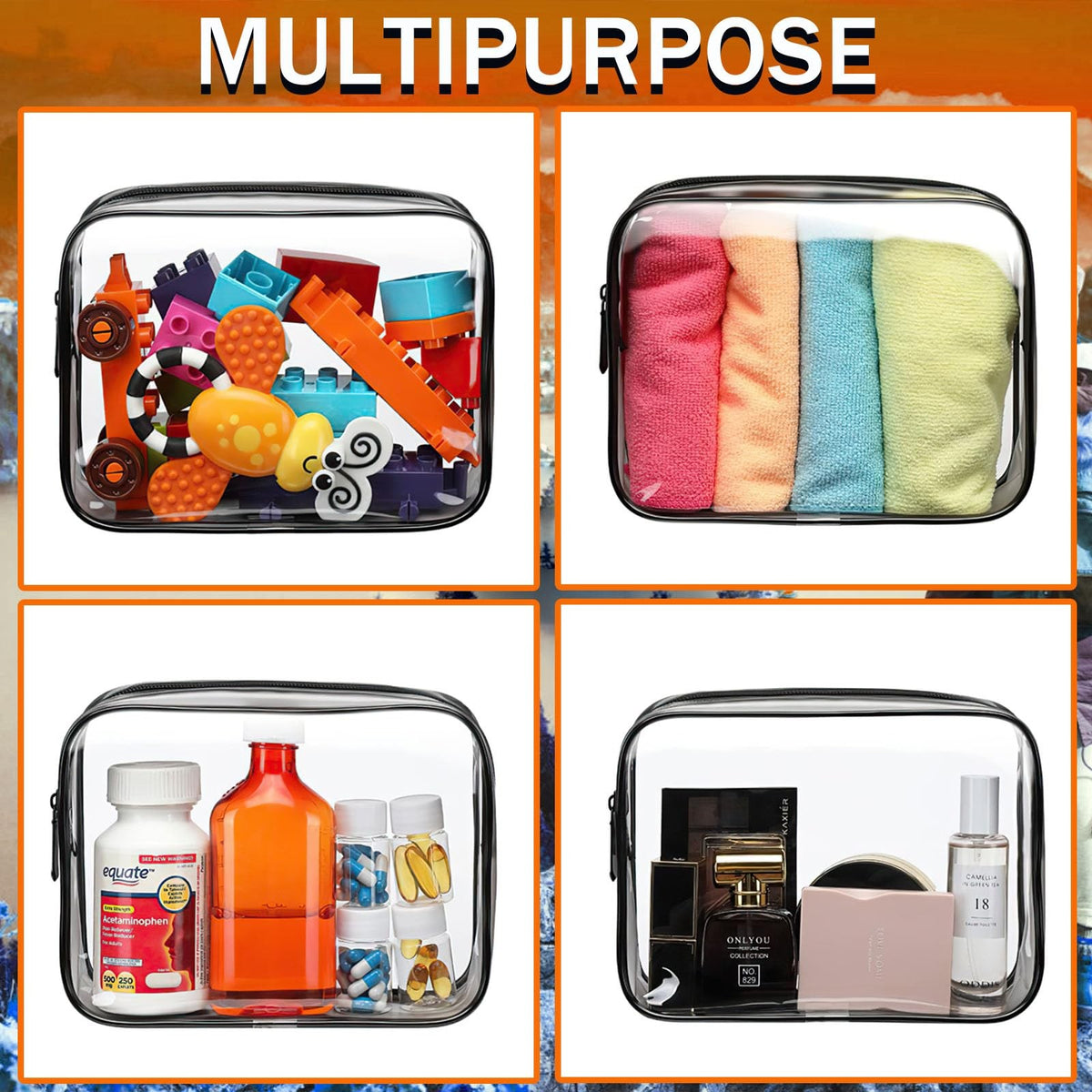 Clear TSA Approved Travel Cosmetic Bag Set - Waterproof PVC Organizer, 6 Pieces