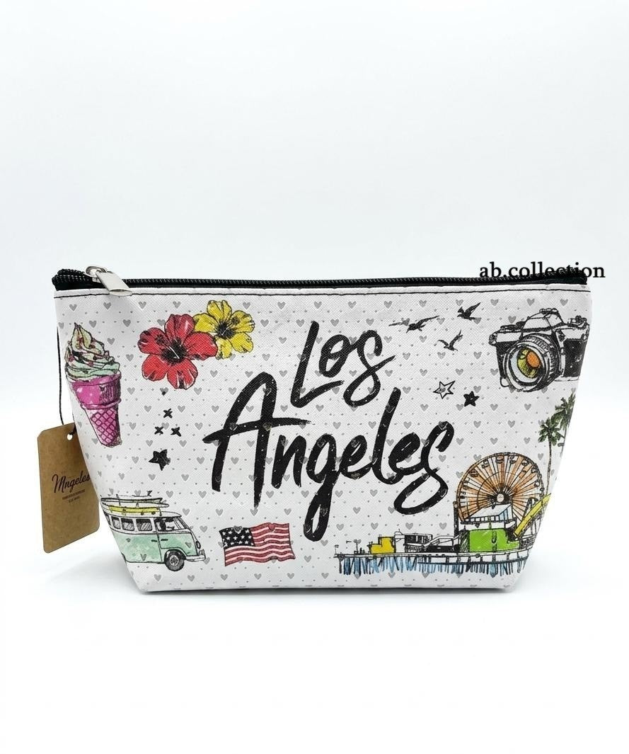 Travel Cosmetic Bag with Multiple LA-Themed Prints - Makeup & Toiletry Organizer