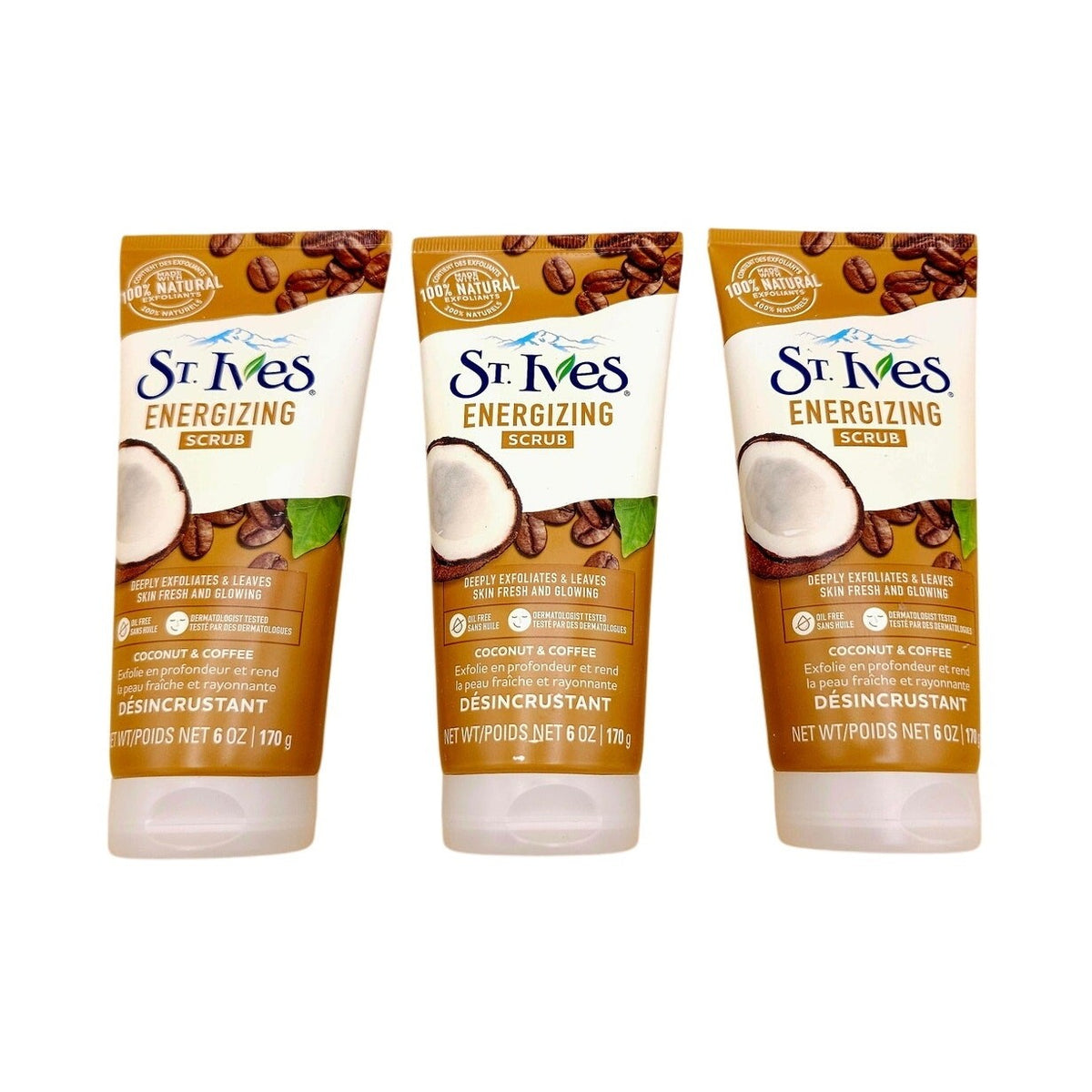 (3) St. Ives Energizing Coconut & Coffee Face Scrubs Natural