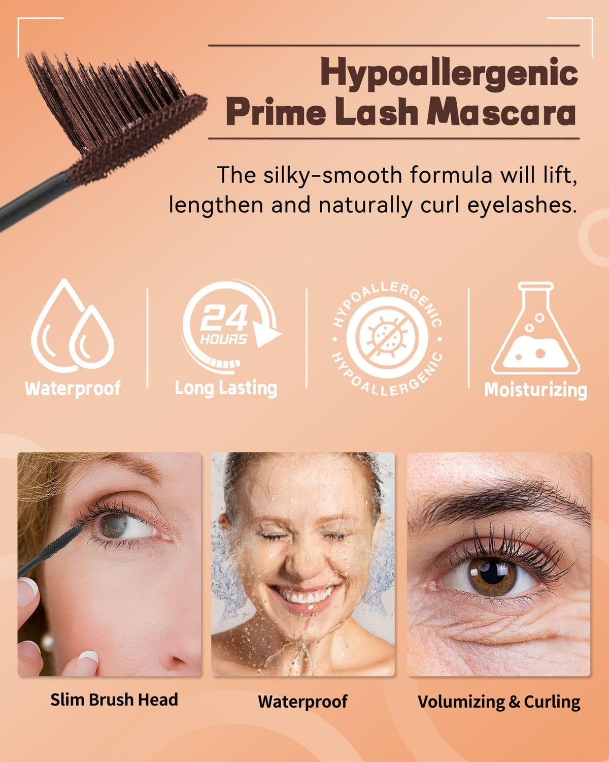 Mature Women’s Brown Volumizing Waterproof Mascara - Safe for Sensitive Eyes