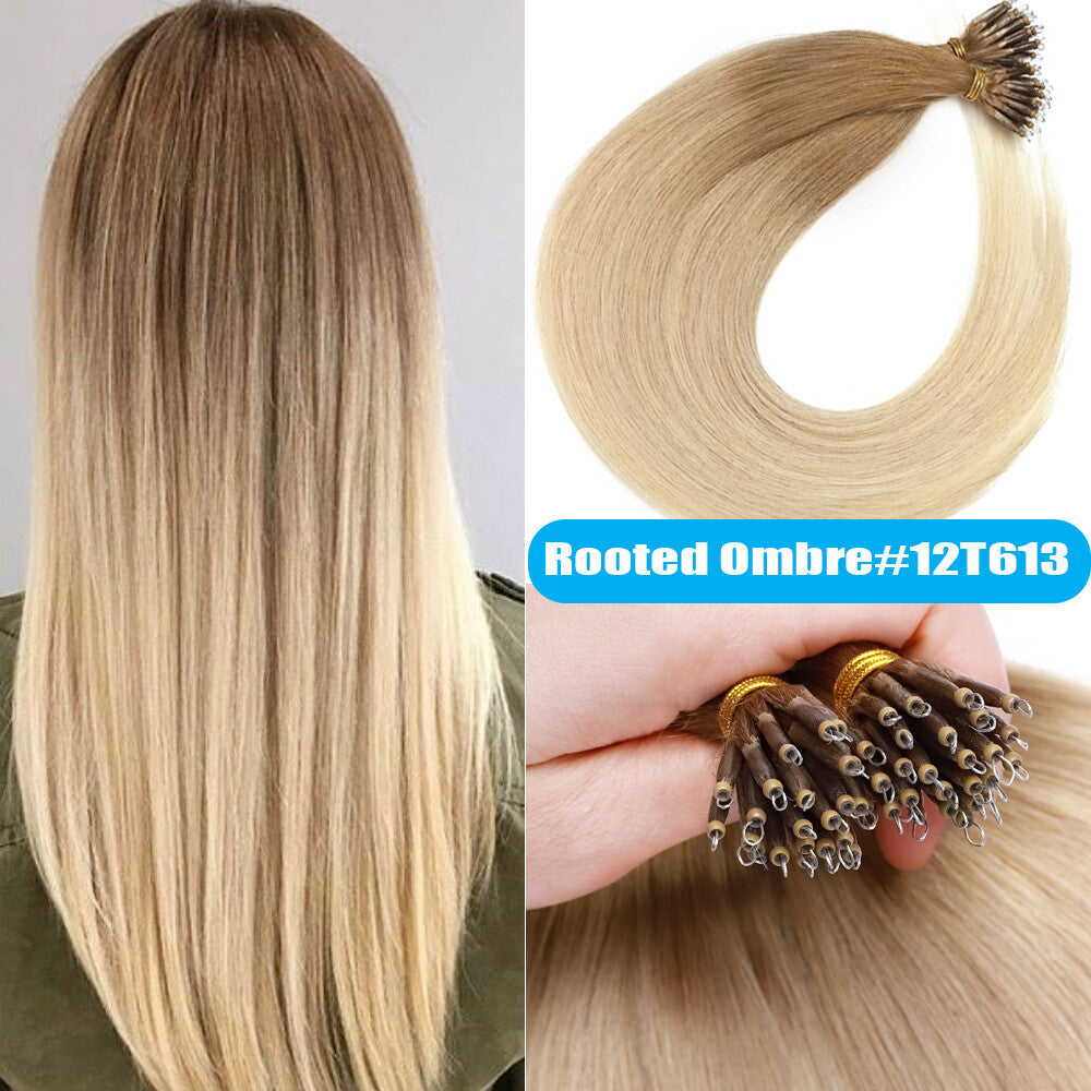 Beads Hair Extensions Nano Bean Remy Micro Loop Link I Tip - Multiple Colors & Lengths