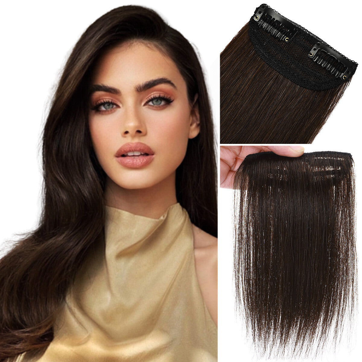 Clip-In Hair Extensions 100% Real Human Hair Fluffy Remy Hair Topper Set