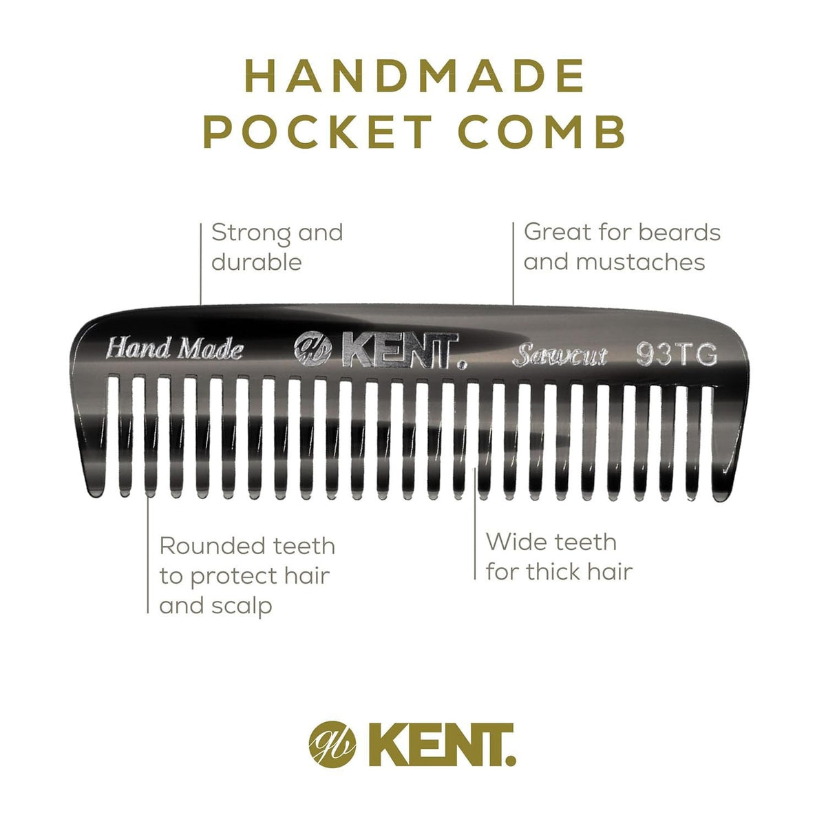 Kent 93T Black Graphite Wide Tooth Men's Beard & Mustache Comb -