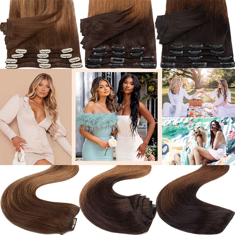 Clip-In Remy Human Hair Extensions Full Head - Multiple Colors & Lengths
