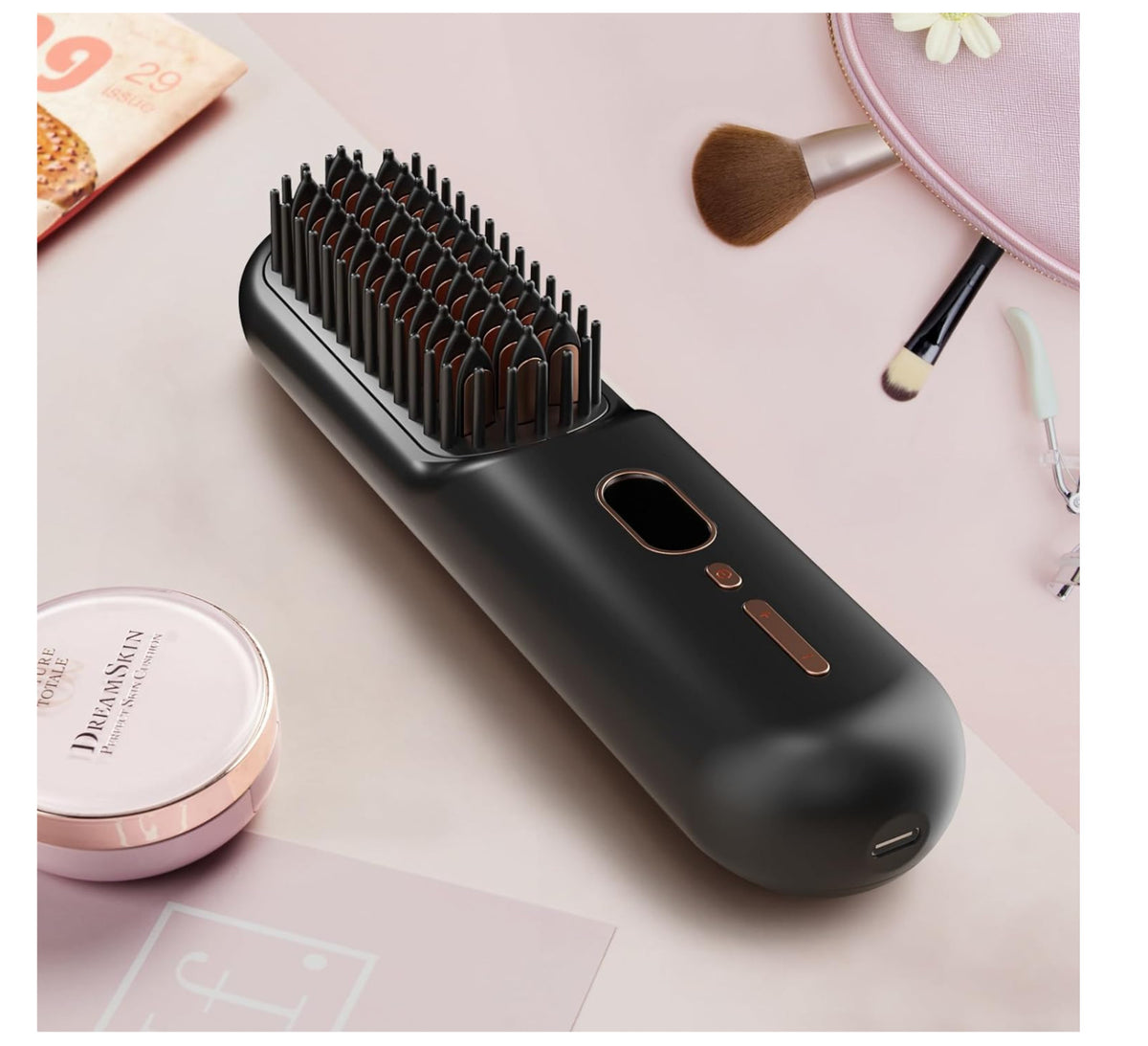 Cordless Hair Straightening Brush with Negative Ions & Ceramic Coating