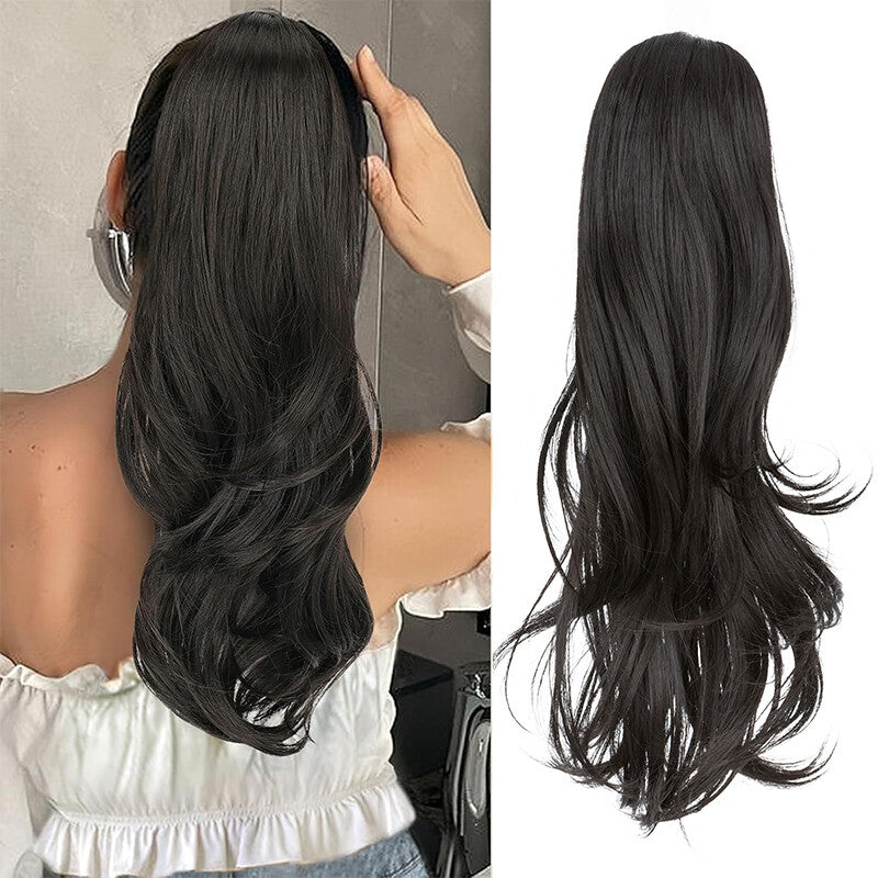 22-Inch Real Human Hair Ponytail Extension Clip-In Layered Drawstring