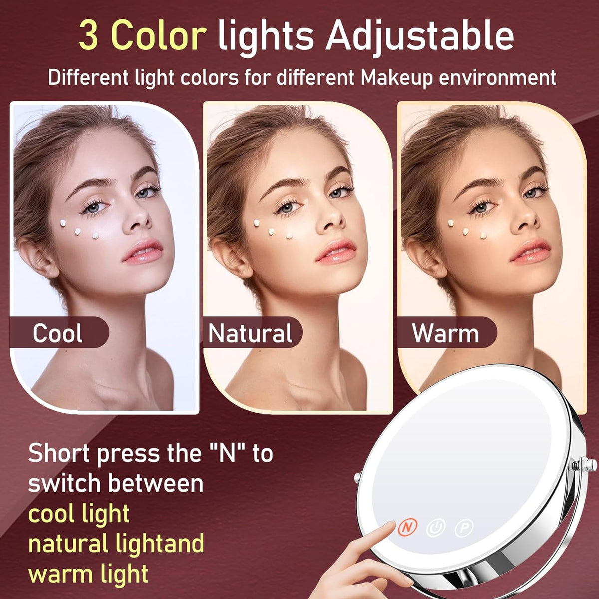 LED Lighted Makeup Mirror with 20X Magnification - Rechargeable, Touch Control, 9-Inch Dual-Sided Vanity Mirror for Women