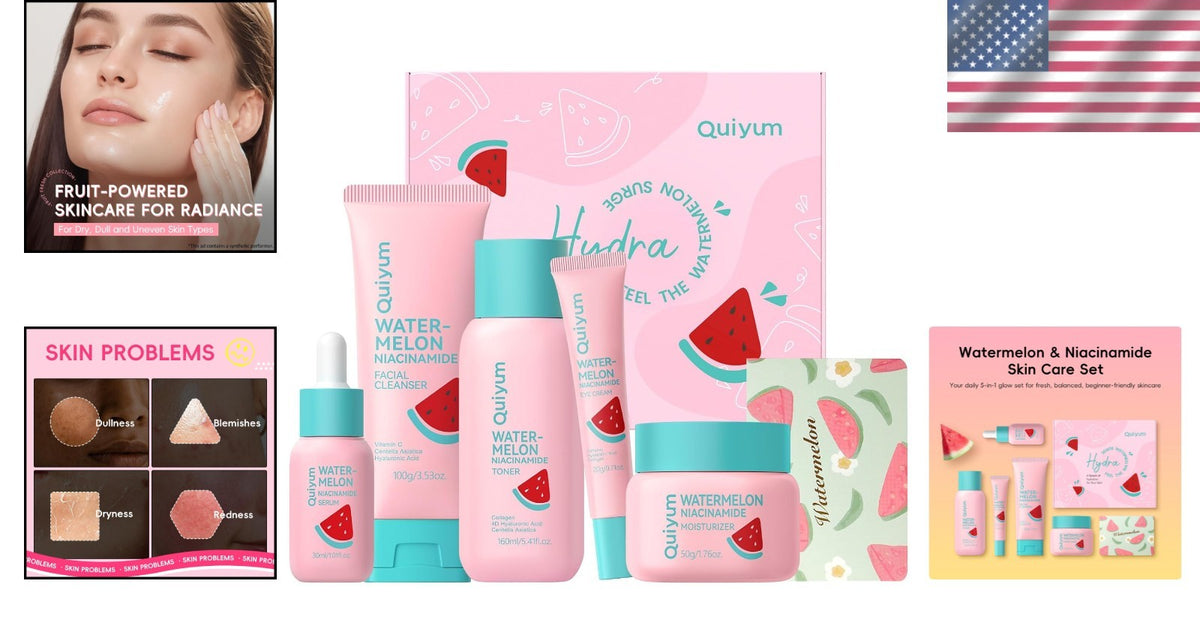 Watermelon & Niacinamide Skincare Set for Radiant, Glowing Skin - 5-Piece Kit