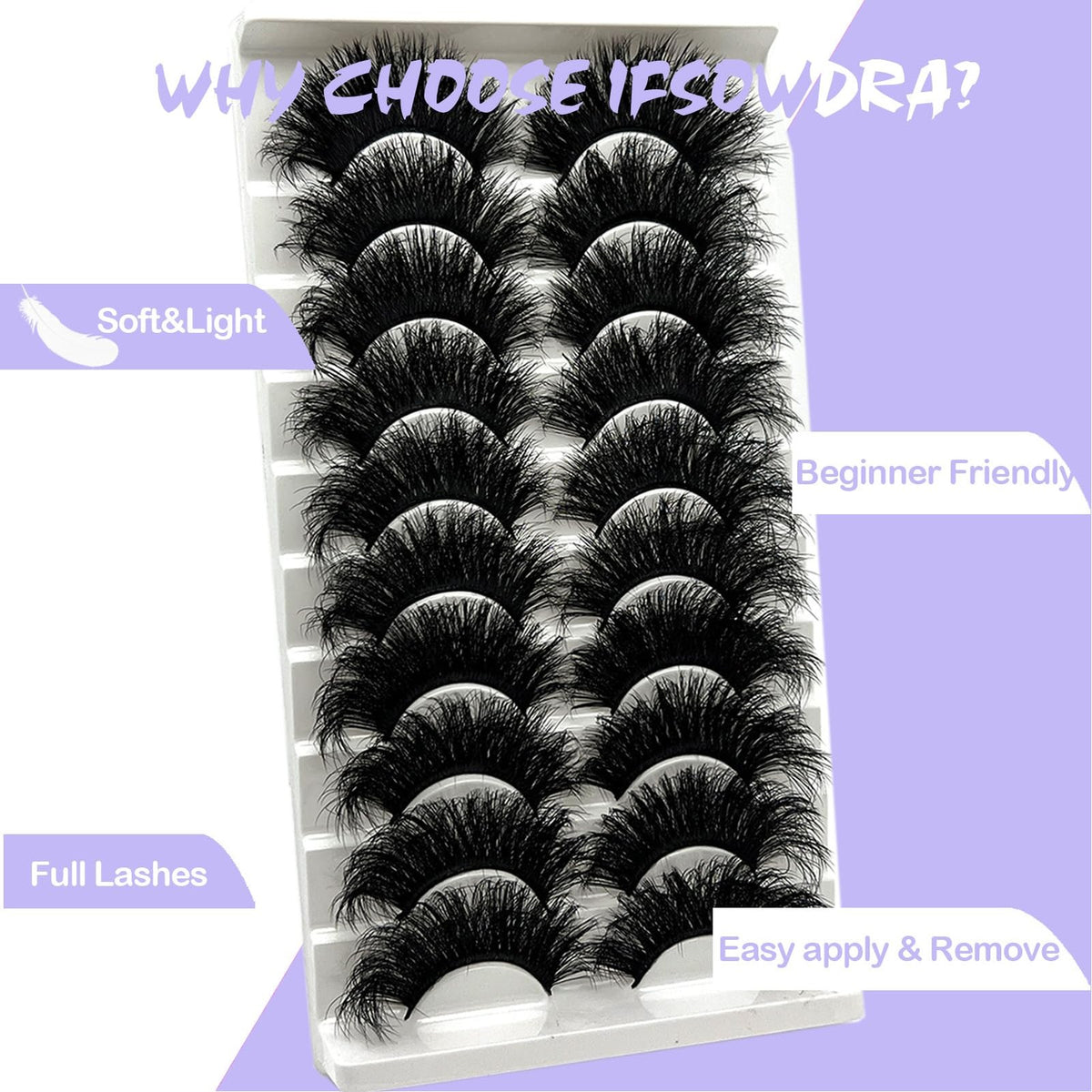 Mink Lashes 25mm Dramatic False Eyelashes, 10 Pairs Fluffy Strips