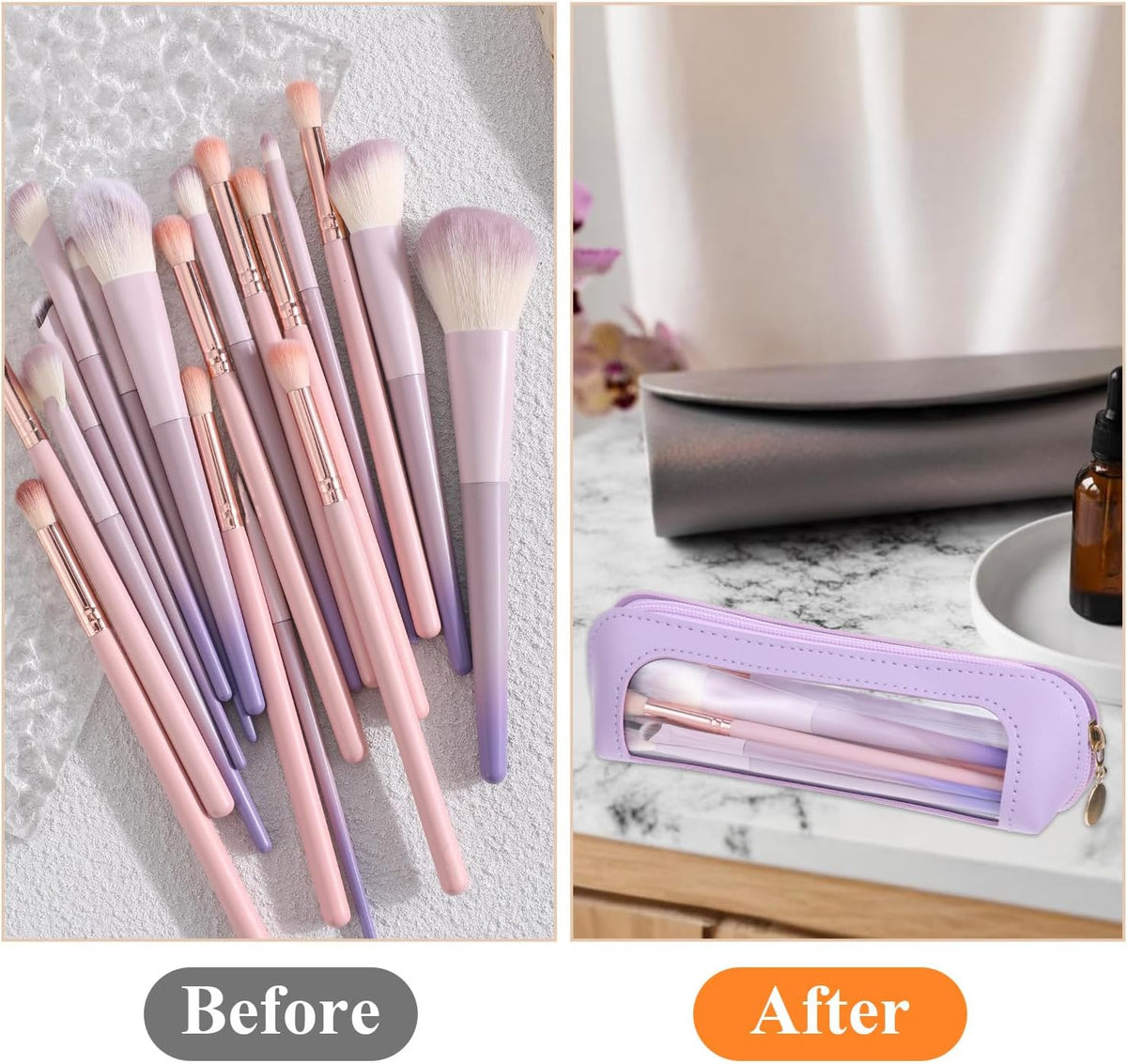 Small Clear Makeup Pouch with Zipper - Portable Travel Cosmetic Bag for Women