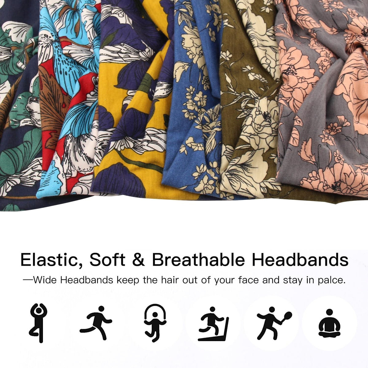 Carde Wide Headbands for Women 6 Count (Pack of 1), Floral Printed