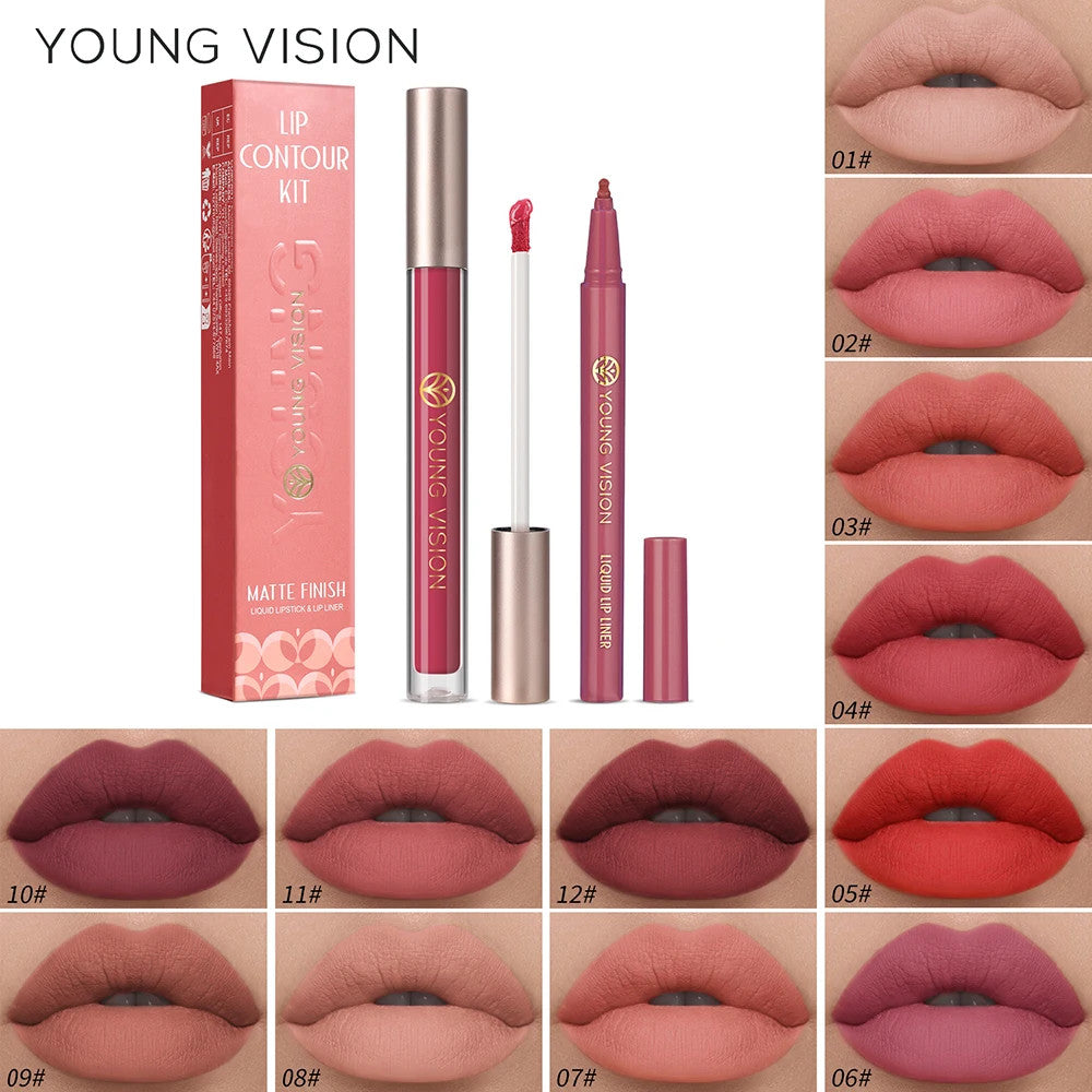 Lip Gloss Lip Liner Set Waterproof Non-Stick Moisturizing Makeup Kit