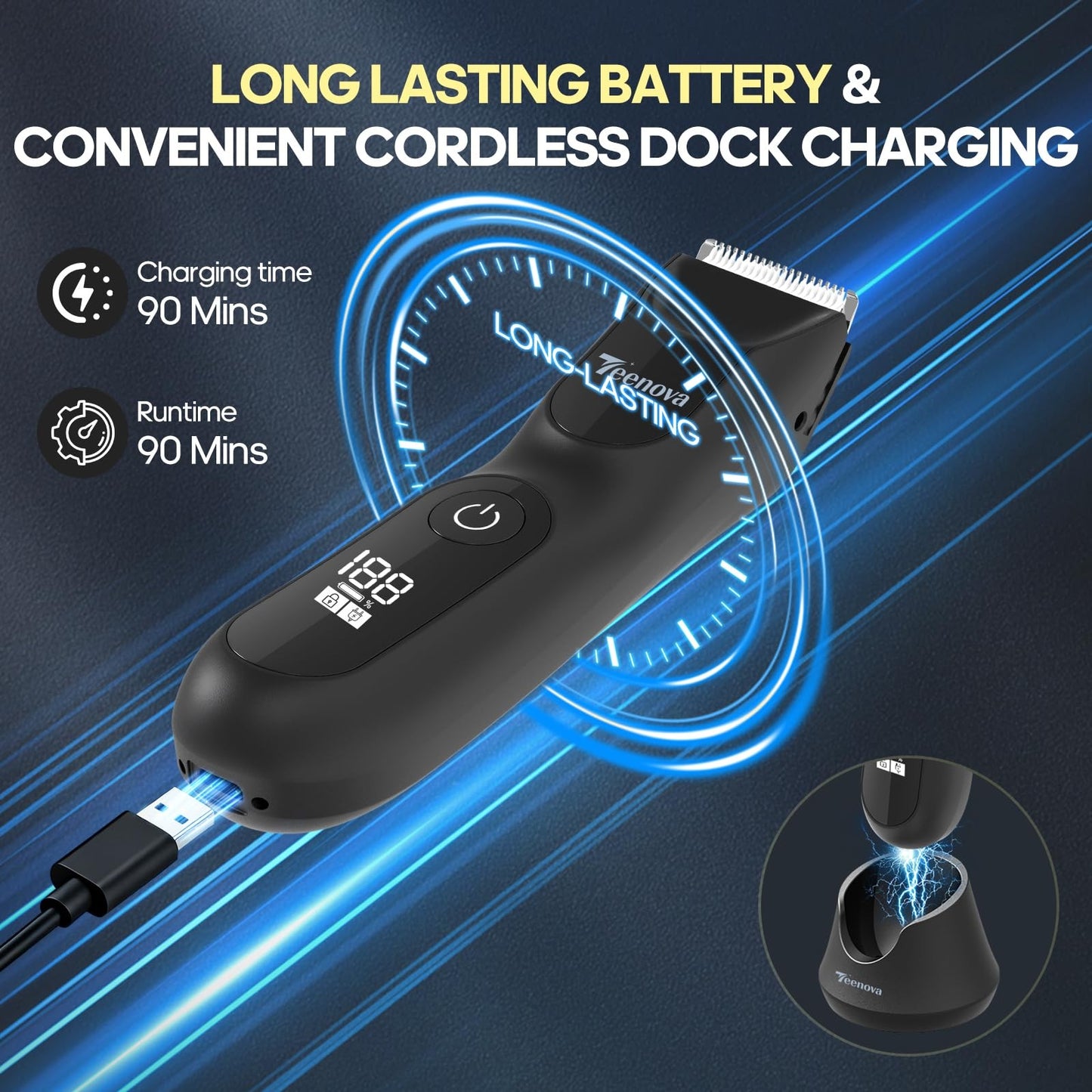 Men's Body Hair Trimmer with 3-in-1 Ceramic Blade & Waterproof Design