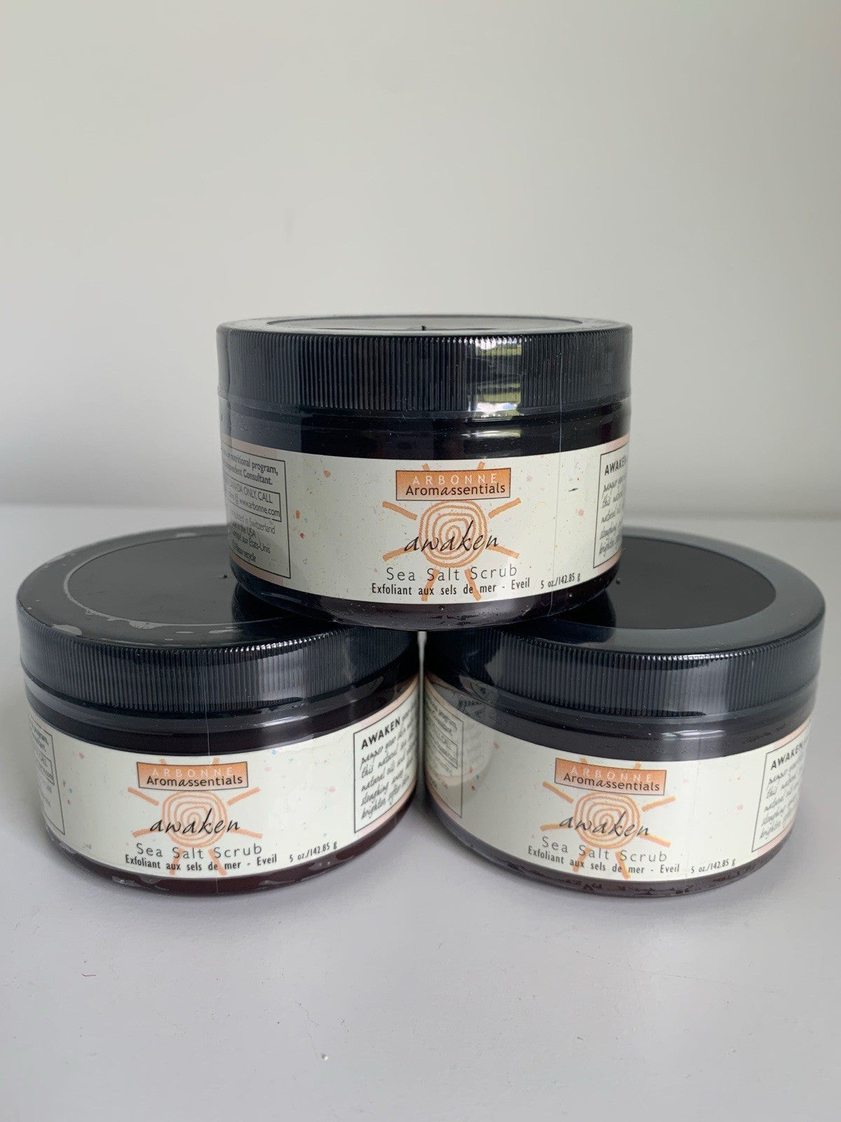 Arbonne Aromassentials AWAKEN Sea Salt Scrub 5 Oz X3 Lot Sealed